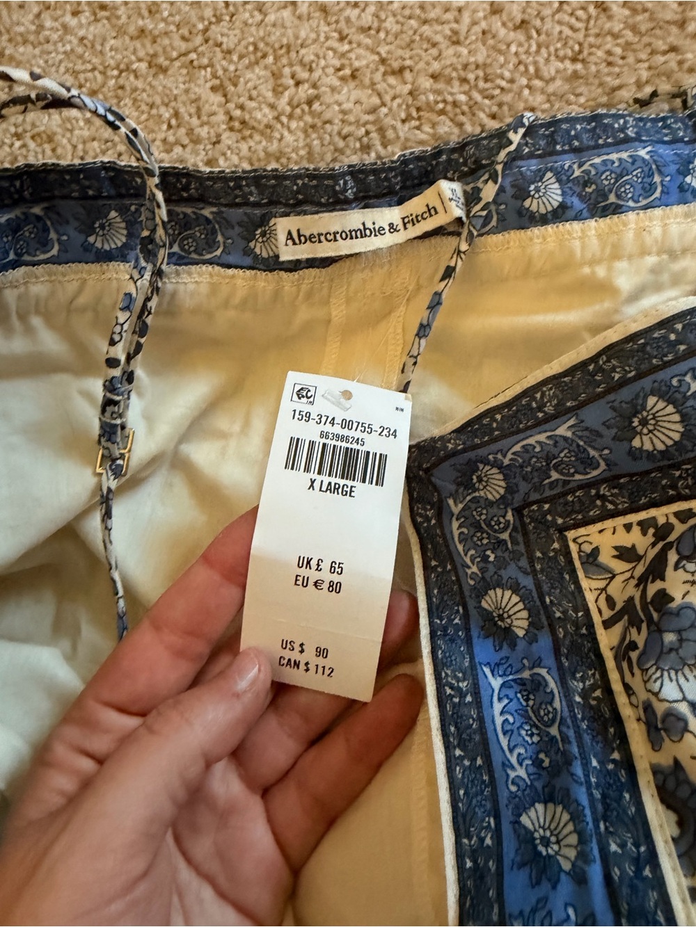 *NWT* Abercrombie & Fitch Blue and White Crème Beige Paisley Blockprint Sundress - Picture 4 of 4